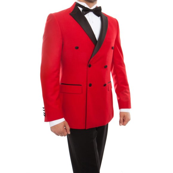Double Breasted Red Mens Tuxedo w/ Black Pants by Bryan Michaels - Picture 4 of 6